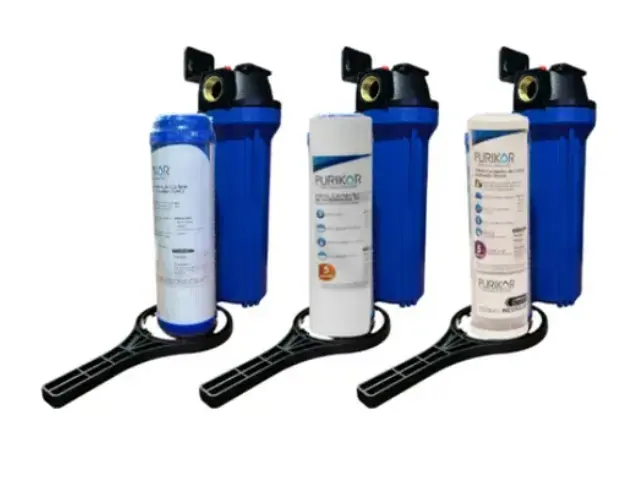 [PKPFA10X.75P 3 PKCPP PKCCTO PKCGAC 2.5X10X5] 3 Portafiltros Azul 2.5x10 + Sedimentos + Granular + Bloque