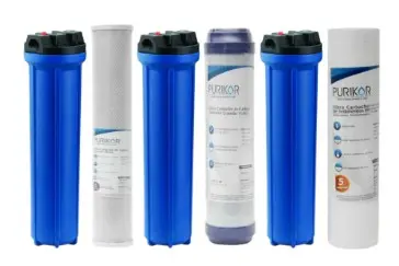 3 Portafiltros Transparente 2.5x20 + Sedimentos + Carbon + Granular (Conexion roscada en Bronce 0.75") 