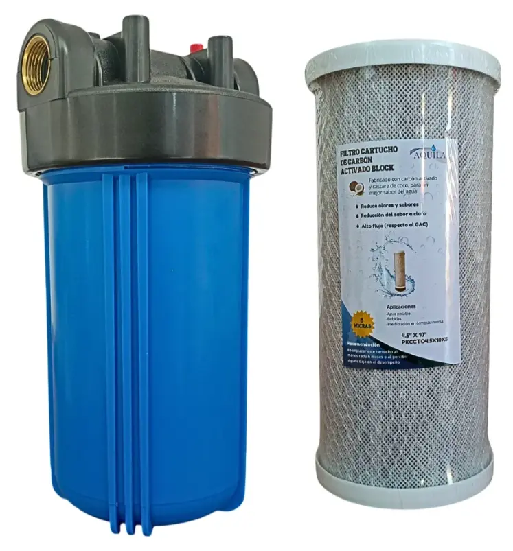 [PKPFBB10X1P PKCCTO4.5X10X5] Portafiltro Jumbo 4.5x10 Purikor + Cartucho Carbon Activado en Bloque