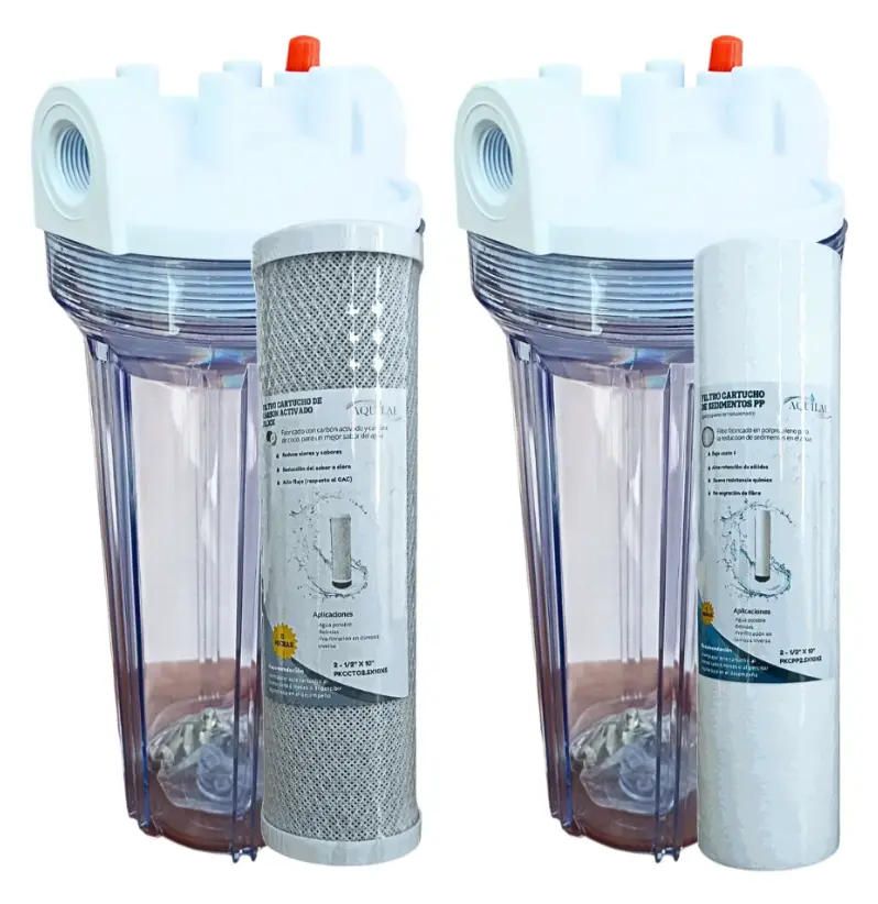 PortaFiltro Transparente 10x.25 Purga - Rosca 0.25" + Filtro carbon en bloque + Sedimentos