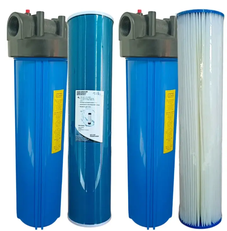Kit PortaFiltro Big Blue 20x1.5 Purg 24gpm + Carbon Bloque + Plizado