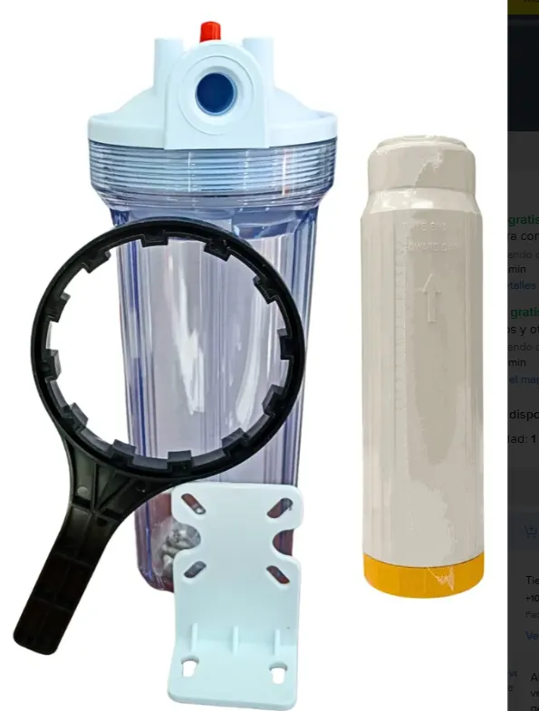 PortaFiltro Transparente 10x.25 Purga - Rosca 0.25" + Filtro Resina Cationica