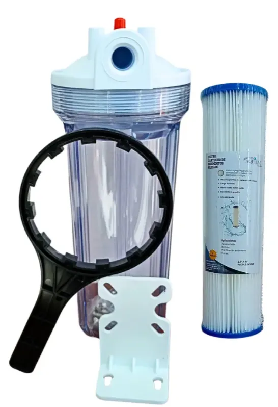 PortaFiltro Transparente 10x.25 Purga - Rosca 0.25" + Plizado