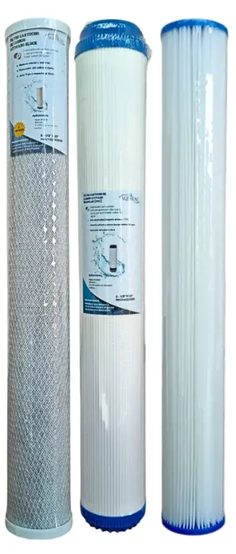 Kit Filtro Cartucho de Carbón Activado, Granular y Plisado 2.5x20x5